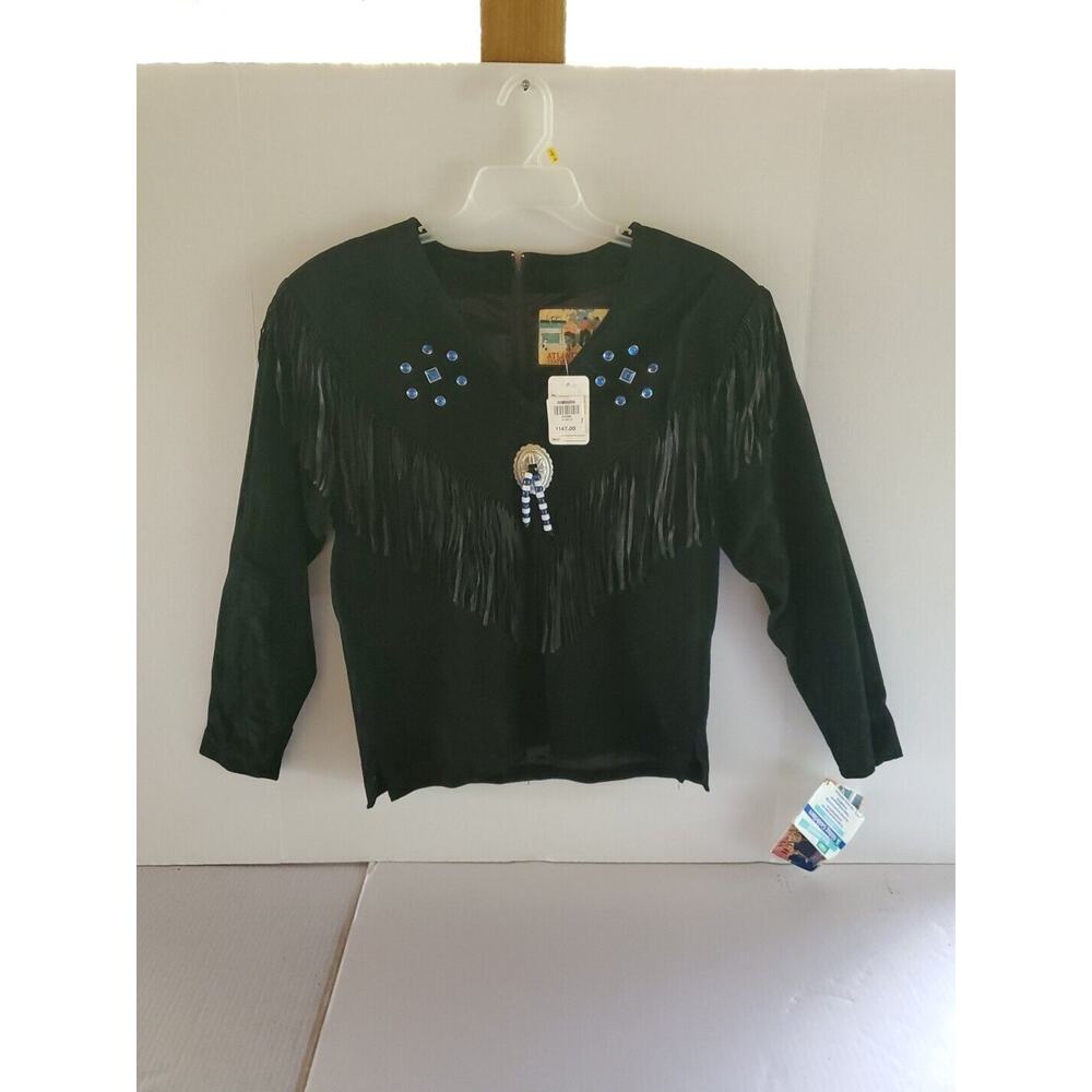 VTG Atlantic Beach Coat Works Fringed Black Leather Jacket/Pullover Size Small